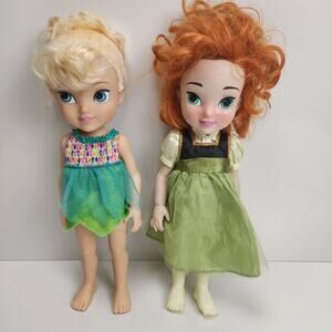 Disney Store Animators Princess Toddler 16" Frozen Anna & Tinkerbell Dolls